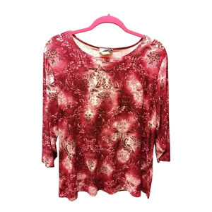 Fashion Bug Size 18/20 Blouse Maroon Floral 3/4 Sleeve